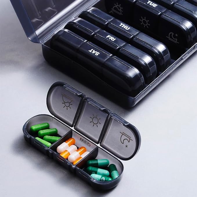Weekly Pill Organizer 7 Day, 3 Times a Day, Large Travel Daily Pill Box Reminder, Easy Open, BPA Free AM PM Medicine Case Dispenser for Hold Vitamin, Medication, Fish Oil, Supplement, Calcium