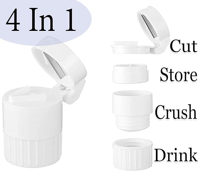Rehabilitation Advantage 4-in-1 Pill Cutter, Crusher, Storage Container, and Water Cup