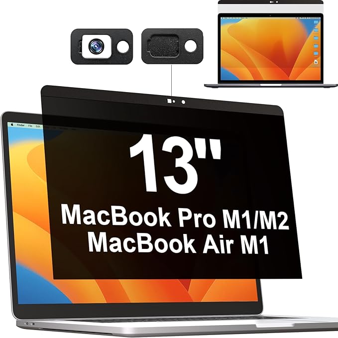Mamol Magnetic Privacy Screen for MacBook Pro 13 Inch(2016-2022, M1, M2), Anti Glare Blue Light Filter with Camera Cover, Anti Spy Laptop Screen Protector