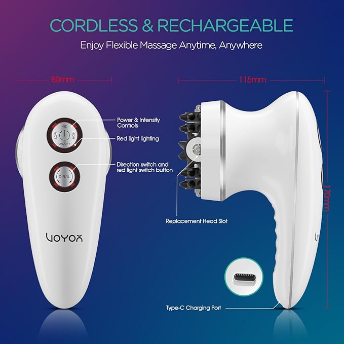 VOYOR Electric Cellulite Massager, Body Sculpting Machine for Arms, Belly, Legs, Waist, Buttocks, 3 Strengths for Body Cleaning and Deep Tissue Cellulite Massage, IPX7 Waterproof & Cordless VRMM1-NEW