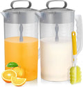 Mixing Pitcher for Drinks, 2 Quart/ 64oz Plastic Water Pitcher with Lid, Angled Plastic Blades and Adjustable Mixer Plunger for Juice, Powdered Milk, Beverage Container (Two)