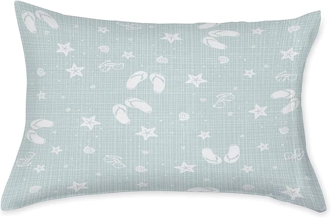 Decorative Fitted Sheet Set Twin XL Size, Aqua Fitted Sheet & 2 Pillow Sham Set(No Flat Sheet), Beach Theme Sea Shells Starfishes Flip Flops Glasses Summer Printed Microfiber Bedding 3pc Set