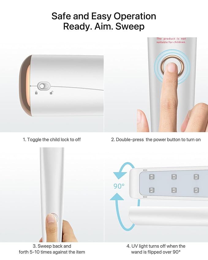 UV Light Sanitizer Wand, Portable UVC Light Disinfector Lamp Chargable Foldable UV Wand for Home Hotel Travel with 20 UV-C LED Beads