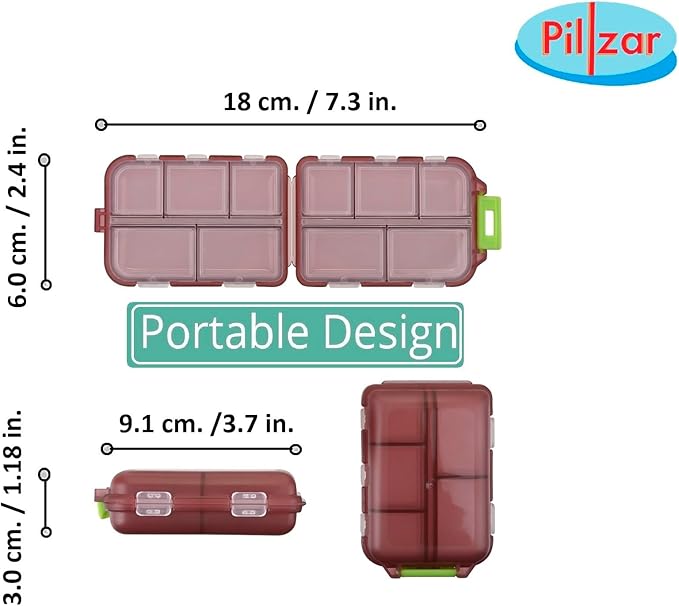 2 Pack Travel Portable Pill Organizer Pocket Size, with 10 Compartments, 10 Sticky Notes, Small Fold Pill Boxes of Two Colors. Perfect for Travel or Home Use.