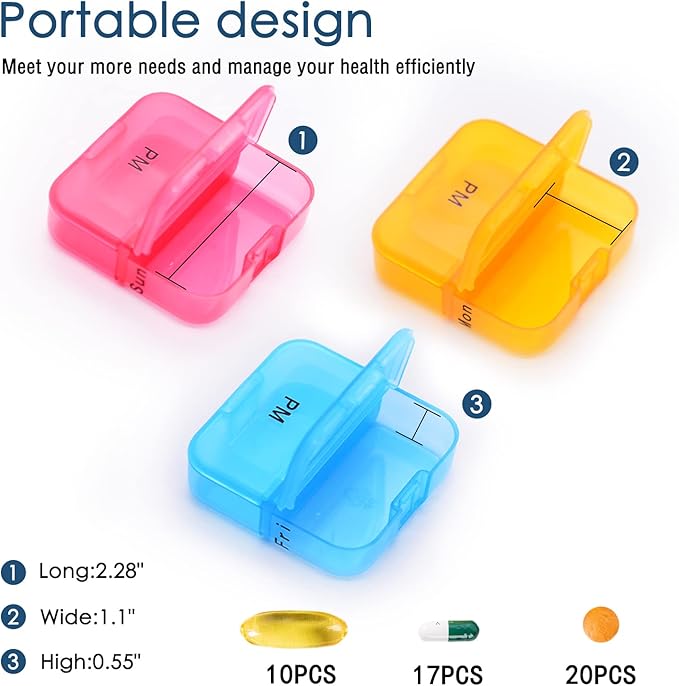 GREENCYCLE Weekly Pill Organizer 7 Day 2 Times a Day, AM PM Portable Travel Daily Compartments Pill Cases for Pills Vitamin Fish Oil Supplements, BPA Free Pill Box, Easy to Clean