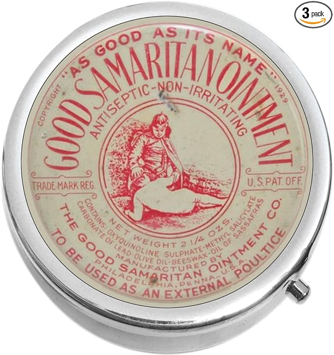 Apothecary Vintage Good Samaritan Ointment Lid Medicine Pill Box