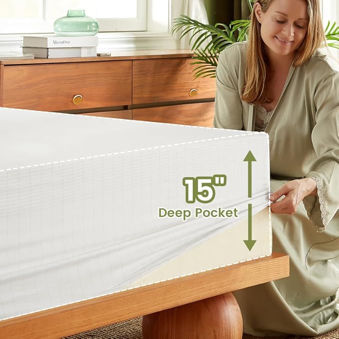 Bamboo Viscose Grounding Sheets, 10% Silver Infused Grounding Cooling Bed Sheets, Silky Breathable Than Cotton for Hot Sleeper, 15 Deep Pocket Grounded Fitted Sheets Only, White King