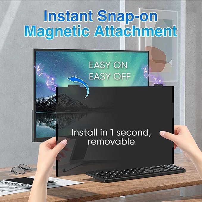 2 Pack 27 Inch Magnetic Computer Privacy Screen Filter for Monitor 16:9 Aspect Ratio, Removable Hanging Privacy Screen Shield, Anti Blue Light Filter, Anti-Glare Protector