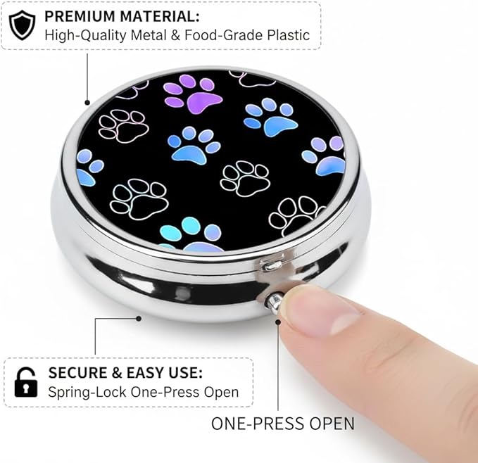 Paw Pill Box 3 Compartment Small Pill Case,Portable for Pocket or Purse Pill Organizer Pill Container Holder with Mirror to Hold Vitamins, Medication, Fish Oil and Supplements