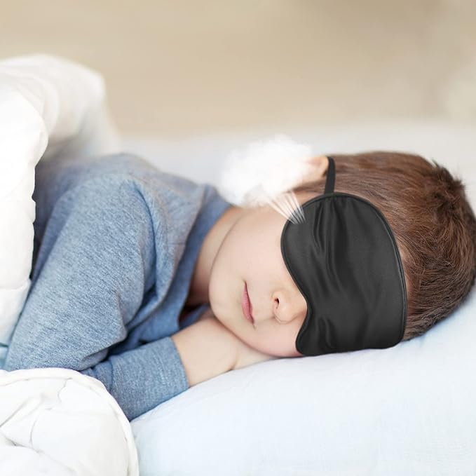 Sintege 4 Pcs Silk Eye Mask for Sleeping Kids Soft Eye Cover with Adjustable Strap Blindfold for Kids Boys Girls Christmas Travel Gift Nap Shade Blocking Light(Black, Gray, Blue, Green)