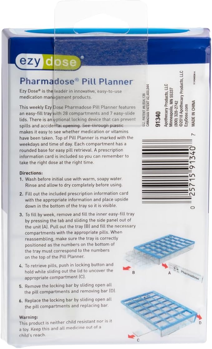 EZY DOSE Weekly AM/PM (7-Day) Daily Pharmadose Pill Planner, Medicine Case, Vitamin and Supplement Organizer, Small Easy Fill Compartments, 4 Times a Day, 28 Compartments, Green, BPA Free