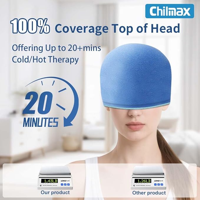 Migraine Relief Cap,Full Head Ice Hat Hot & Cold Gel Compress Pack with Face and Eye Mask,Headache Ice Pack Head Wrap for Hangover, Fever, Puffy Eyes,Tension, Sinus, Stress Relief (Blue)