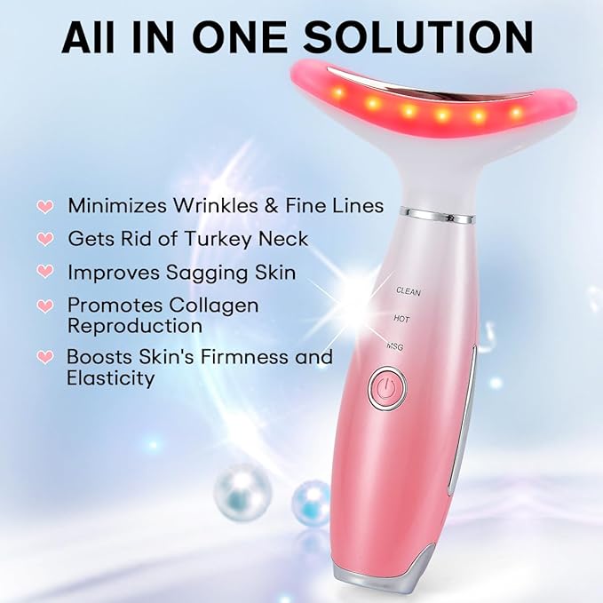 LATME Facial Massager,Neck Face Massager Tool,3 Mode Massage with Heat,Portable Beauty Instrument for Skin Care Women Gift (Gradient Pink)