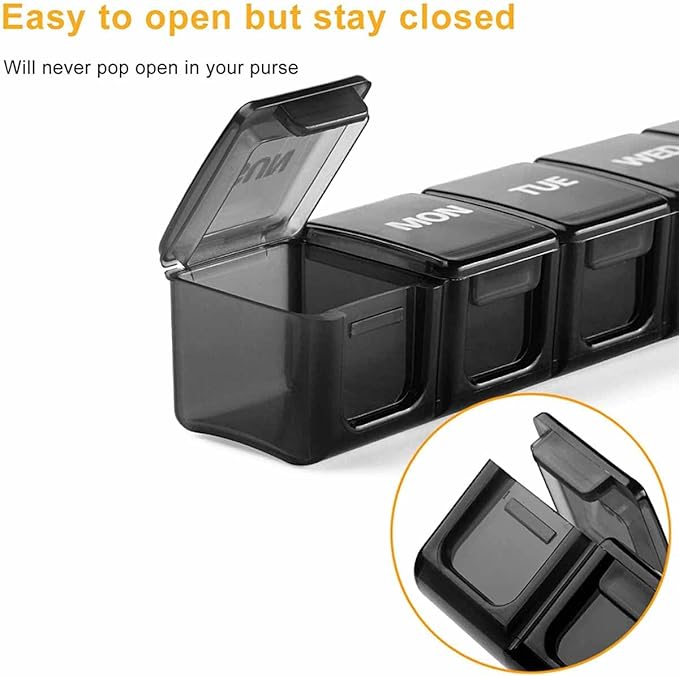 Pill Organizer Daily Case US Stock Weekly Portable Extra Large 7 Day Box Black