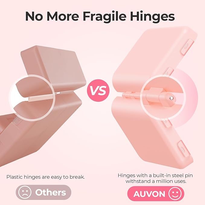 AUVON Daily Pill Organizer Fit with Your Purse or Pocket, Compact Travel Pill Box Case with Slim Folding Design and Long-Lasting Hinges to Hold Vitamin, Fish Oil, Supplement or Jewelry(Pink)