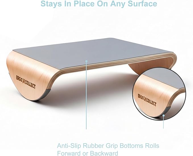 Wood Foot Rest Under Desk, Ergonomic Rocking Footrest with Whole Piece Curved Solid Wood Base,Balance Board Active Sitting Desk Footrest for Office & Home, No Assembly