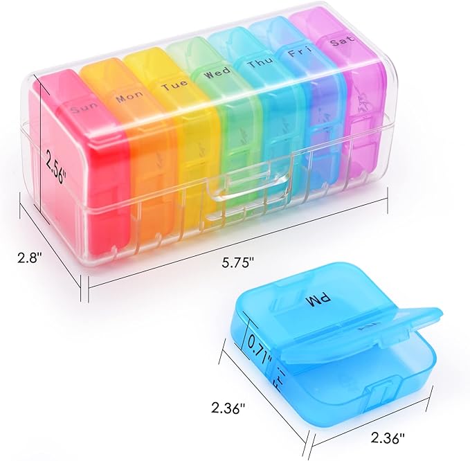 GREENCYCLE Weekly Pill Organizer 7 Day 2 Times a Day, AM PM Portable Travel Daily Compartments Pill Cases for Pills Vitamin Fish Oil Supplements, BPA Free Pill Box, Easy to Clean