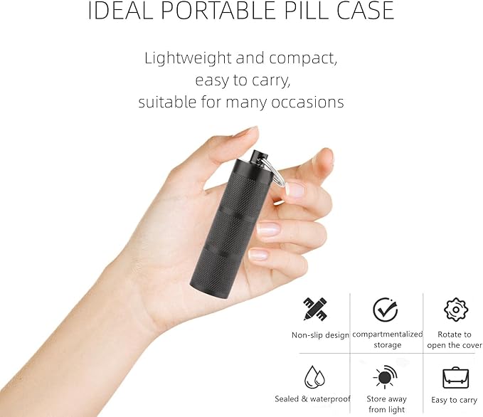 2 Pack Keychain Pill Holder, Black and Sliver