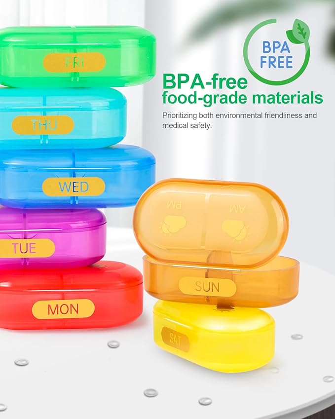 Weekly Pill Organizer 7-Day, XXL Large Pill Organizer, Cute and Colorful Pillbox, Detachable Pill Box with Clear Lids for Vitamin, Medicine, Supplement, Fish Oil