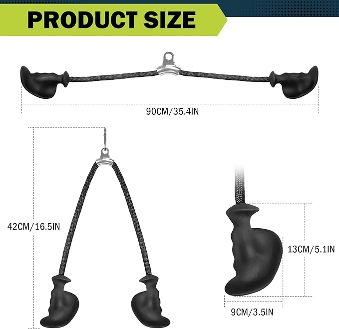 DASKING Ergonomic Tricep Rope Pulldown Attachments, 35.4 Inch Extra Long Triceps Rope Cable Attachments for Gym, LAT Pull Down Bar, Tricep Workout Cable Attachments