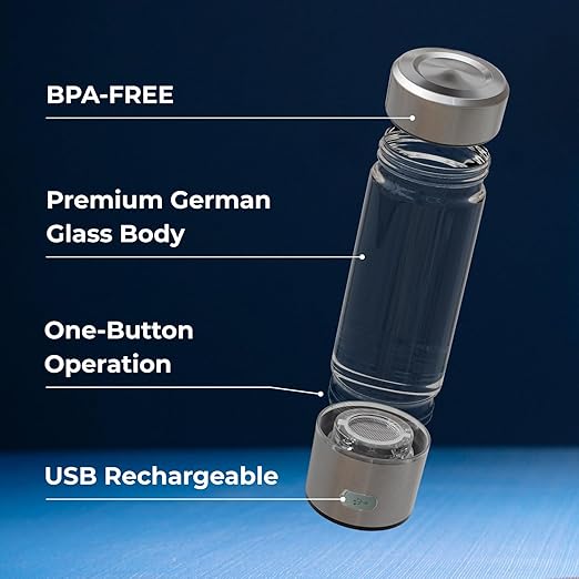 HydroForge Hydrogen Water Bottle Generator — xxoZ German Glass Molecular Hydrogen Bottle with SPE PEM Technology | Hydrogen-Rich Water in 3 Minutes | USB Rechargeable Portable, Gym, Office & Travel