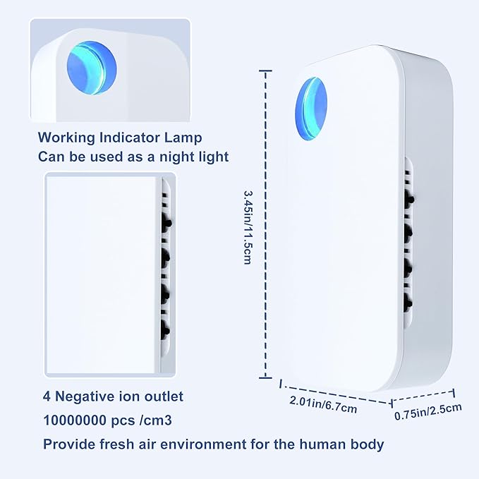 2026 New Upgraded Plug In Ionic Air Purifier with 4 Negative Ion Outlet, Small Air Ionizers for Home,Quiet Operation Air Freshener Mobile Air Cleaner for Bedroom,Living Room,Bathroom(2)