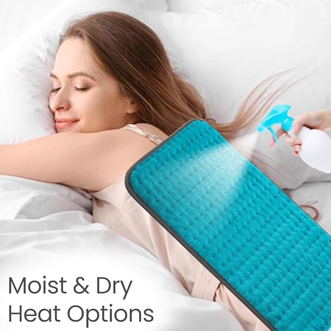 Heating Pad, Electric Heating Pads for Back/Neck/Knee/Shoulder Muscle Pain, 9 Heat Settings, Dry/Moist Heat & Auto Shut Off, Gifts for Men and Women, Light Blue,24x12 Inch