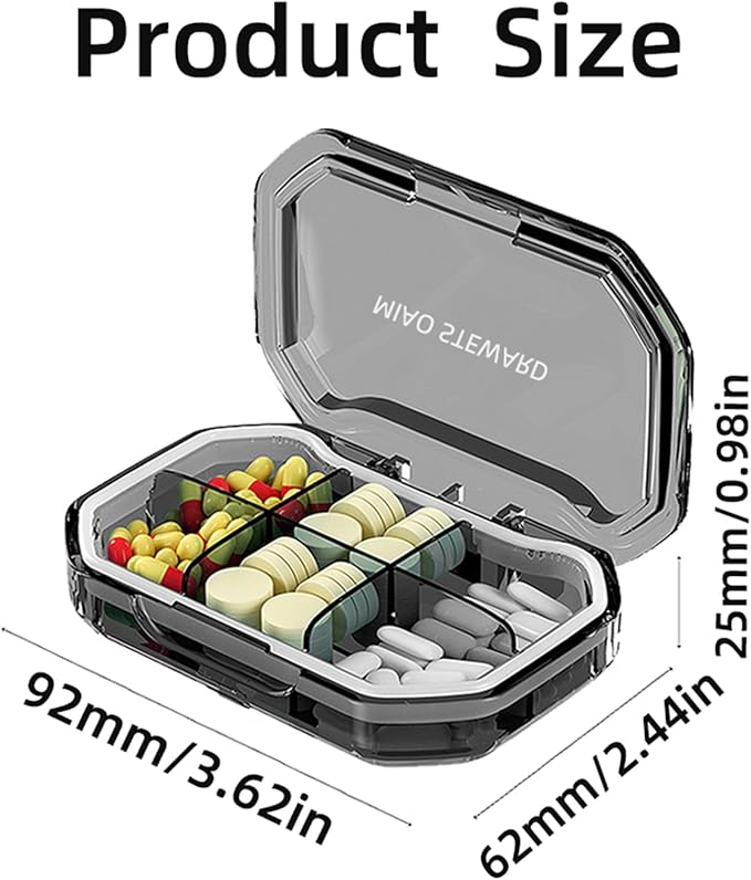 Portable Pill Organizer Waterproof Airtight BPA-Free Compact Easy-to-Carry Travel Daily Use On-The-Go Vitamins Supplements Medication Herb Pill Box Gray Size 3.62×2.44×0.98 in