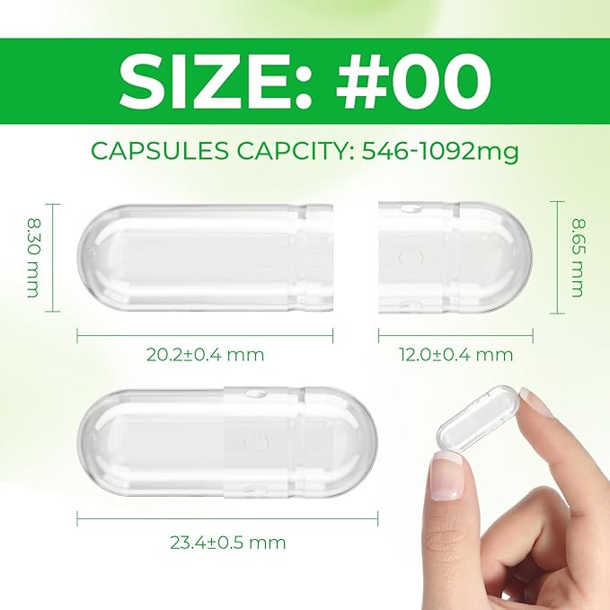 Vegan Capsules Size 00 Empty Plant Based Clear (1,000 Count) Gluten Free, Non-GMO, Halal Certified Pill Caps Filling Kit with 2 Spoons for Vegetarian DIY Your Own Supplements