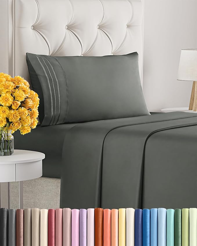 Twin XL Size 3 Piece Sheet Set - Extra Soft, Breathable & Cooling Sheets - Hotel Luxury Bed Sheets for Women & Men - Deep Pockets, Easy-Fit & Wrinkle-Free Sheets - Dark Slate Grey Oeko-Tex Bed Sheets
