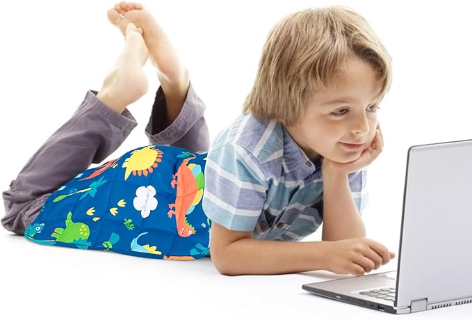 Sivio Weighted Lap Pad 2lbs, Cotton Weighted Blanket Sensory Weighted Lap Blanket Indoor Outdoor, 19 x 21 Inch, Blue Dinosaur