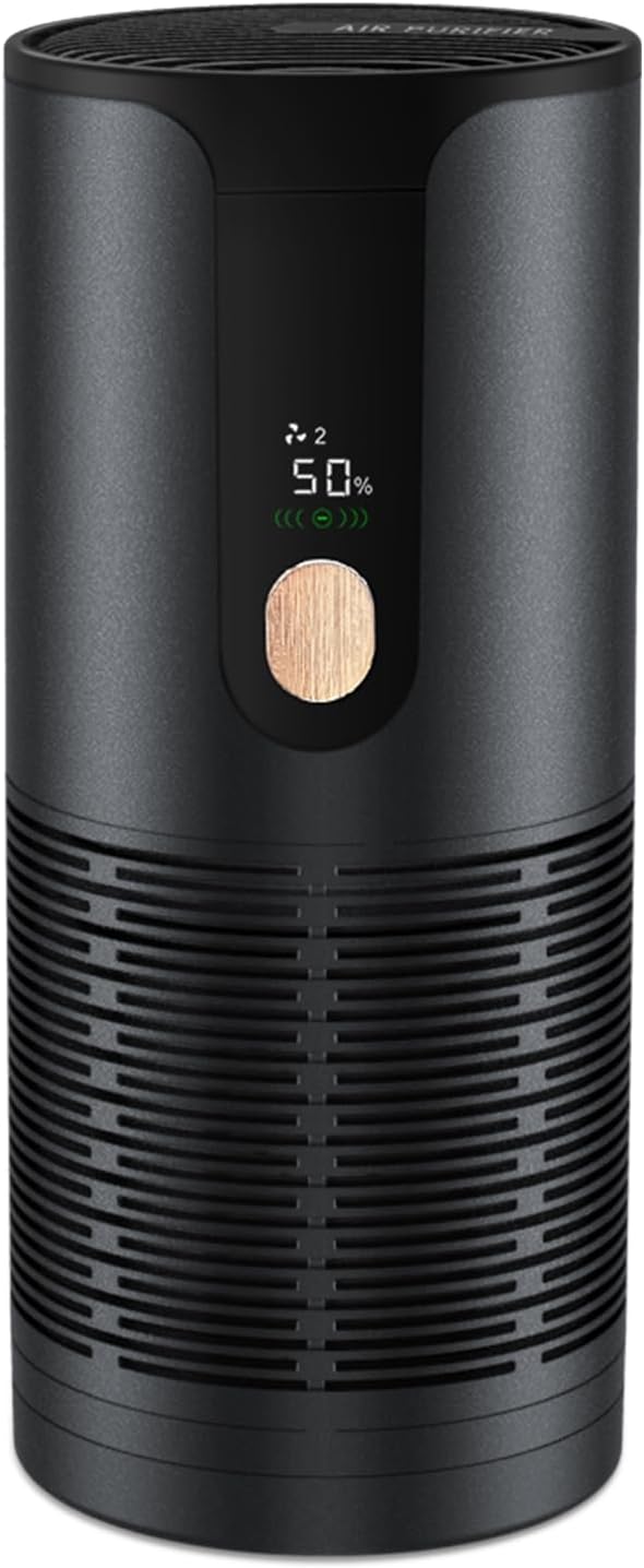 Mini Car Air Purifier with True HEPA 3-Layer Filtration,15dB Ultra-Quiet & Portable Air Purifier for Car, Desk, Small Spaces & Travel (Black)