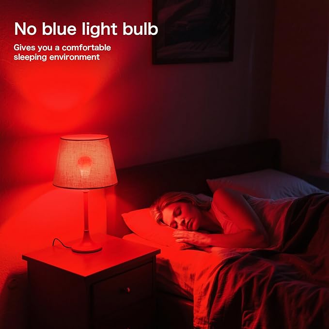 Red Light Bulbs for Sleep 670nm Natural Sleep Aid Lamp Blue Light Blocking 7W E26 Base for Stress Relief Relaxation Travel Meditation and Yoga