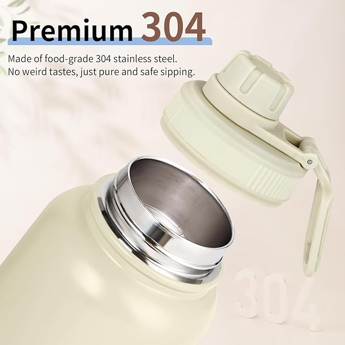 Motivational Water Bottle 32oz with Time Marker- Leakproof & BPA Free Sports Water Bottle with Straw & Carry Strap for Gym, Travel and Outdoor Sports (Stainless steel insulation-Brwom)