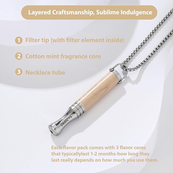 Anxiety Breathing Necklace with Resistance, Quit Smoking Necklace with Mint Filter, Quit Vaping Tool with Air Filter, Anxiety Relief Breathing Tool (Maple)