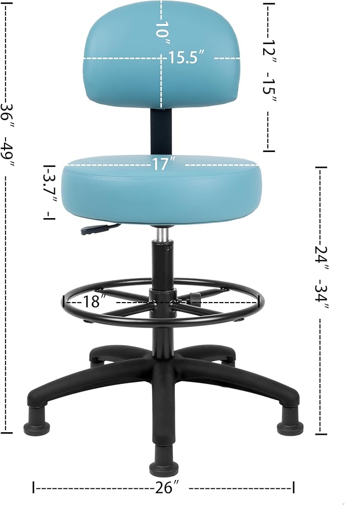 TAKE UR SEAT® Economical Multi-Purpose Medical Spa Drafting Stool with Adjustable seat and Back Height. Advanced Fabric seat Cover is Easy to Clean. Glide (Tall Bench Height Blue)