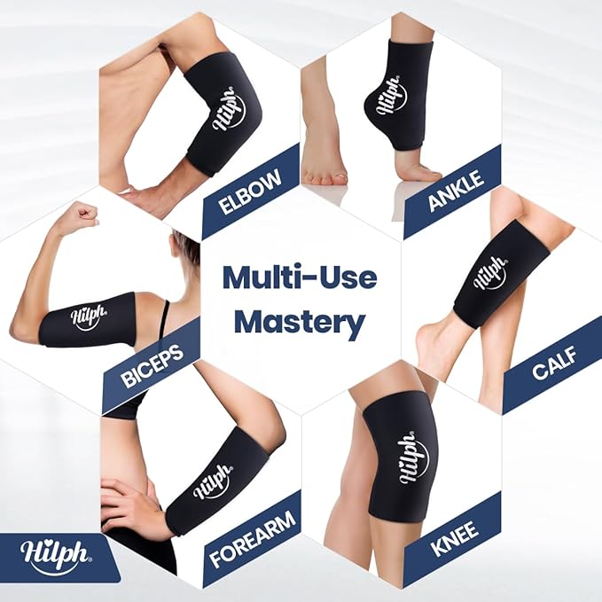 Hilph Elbow Ice Sleeve Arm Ice Packs for Injuries Reusable, Flexible Gel Cold Compression Sleeve for Tennis Elbow, Golfers, Tendinitis Pain Relief, Medium, Black