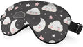 Grey Night Sleep Eye Mask Eye Cover Cute Cartoon Clouds Moons White Pink Silk Eye Mask for Sleeping with Adjustable Strap for Travel Nap Shift Work Office