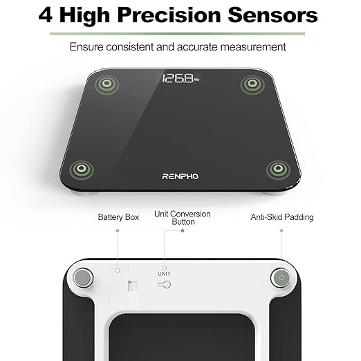 RENPHO Scale for Body Weight, Mechanical Bathroom Weighing Scale, Highly Accurate & Measures Weight up to 400 lb/180kg, Batteries Included, 10.2"/260mm, Black-Core 1S