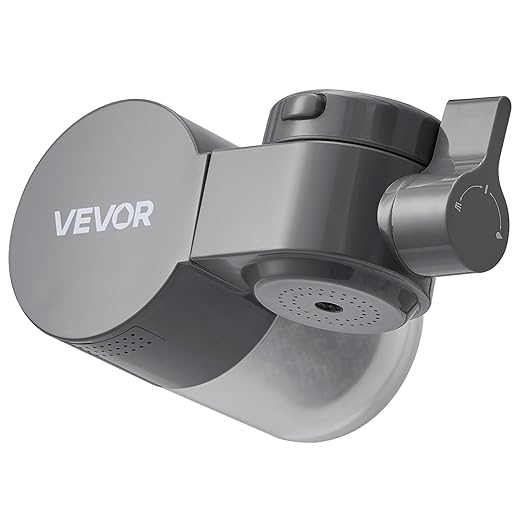 VEVOR Faucet Mount Water Filter, Horizontal Water Purifier for Sink Tap, NSF Certified Carbon Fiber Filter, Removes Chlorine Lead with 3 Filters, Fits Most Kitchen or Bathroom Faucets, Gray