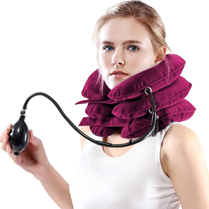 Neck Stretcher, Neck Traction Device, Cervical Traction Device for Neck Pain Relief, Neck Brace Adjustable Inflatable Neck Stretcher, Neck Decompression Devices Home Use (Red)