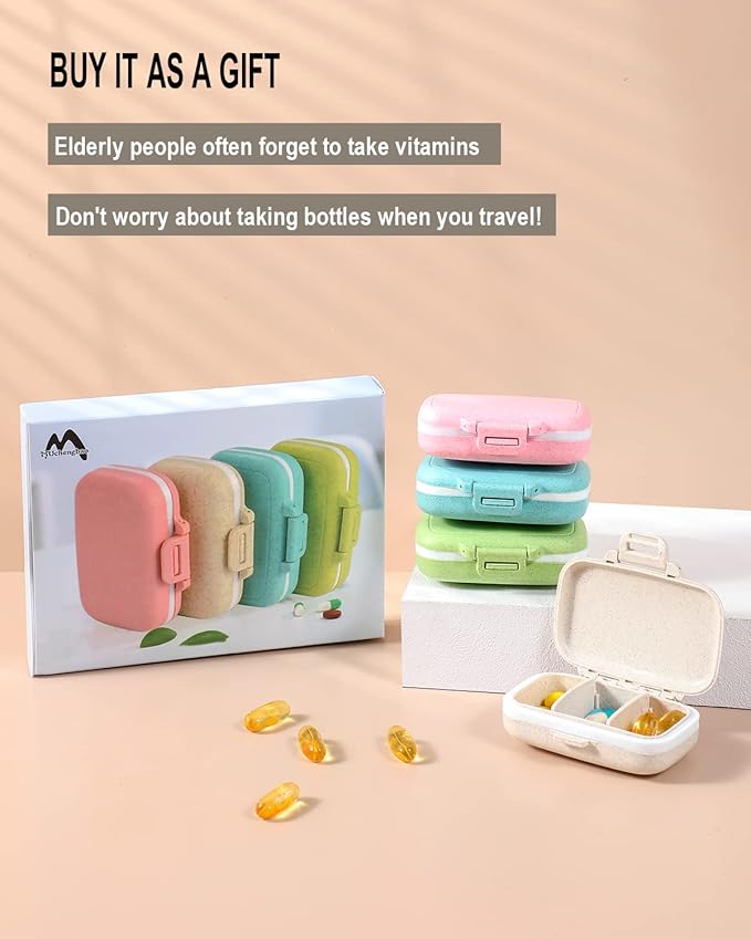 4 PC Pill Case 3 Removable Compartments Pill Box BPA-Free,Day Pill Organizer/3 Times a Day/AM-PM Travel Pill Organizer for Pocket or Purse Storage Vitamin, Fish Oil or Medicine