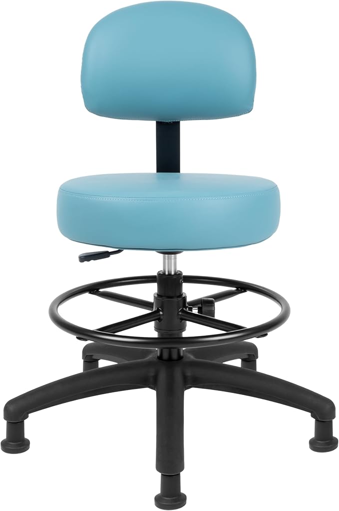 TAKE UR SEAT® Economical Multi-Purpose Medical Spa Drafting Stool with Adjustable seat and Back Height. Advanced Fabric seat Cover is Easy to Clean. Glide (Med. Bench Height Blue)