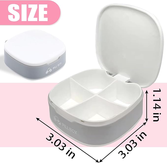 Pill Box 4 Times a Day Daily Pill Container Portable Pill Holder for Purse Compact Medicine Pill Organizer Vitamin Case Ideal for Travel (White)