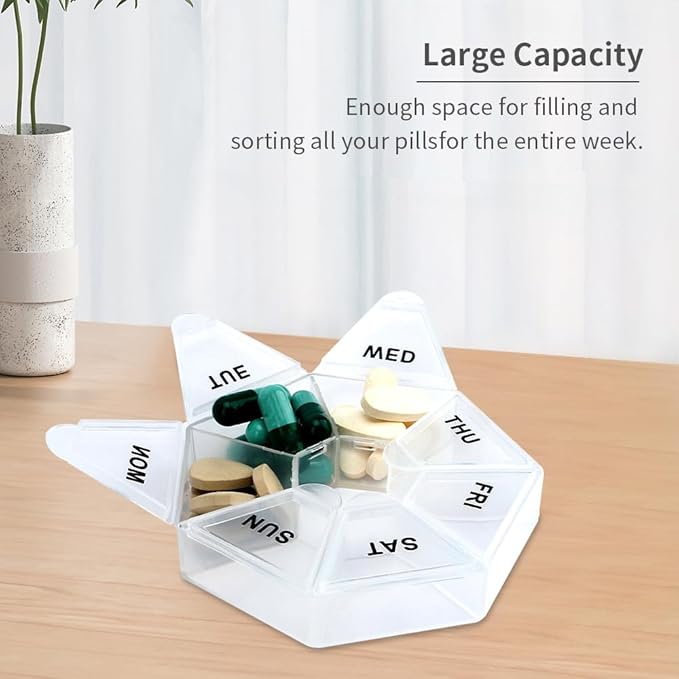 Pill Organizer, Pill Box, Small Pill Case, Medicine Pill Organizer 1 Time a Day, Weekly Pill Organizer, Pill Container, Pill Holder, Daily Pill Organizer Travel Pill Organizer 7 Day (Transparent)