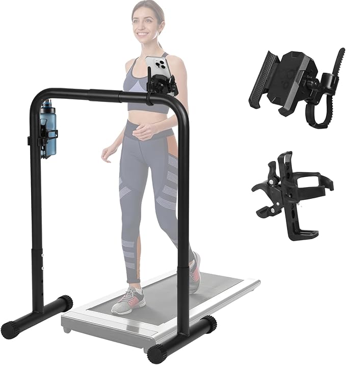 Walking Pad Handle Bar Attachment, Adjustable Treadmill Handrail Stand with Non-Slip Rubber Feet, Easy Assembly Safety Support for Under Desk Walking Pad, Home Office & Gym Use