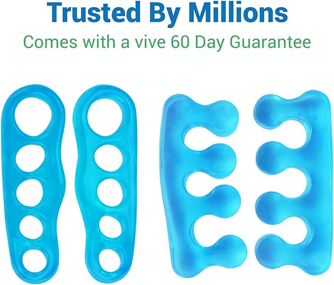 VIVEsole Toe Separators for Men & Women Medium (2 Pairs) - Silicone Gel Spreaders - Therapeutic Spa Stretchers for Plantar Fasciitis, Bunions, Overlapping Hammer Toe Spacers - Metatarsal Yoga Cushion