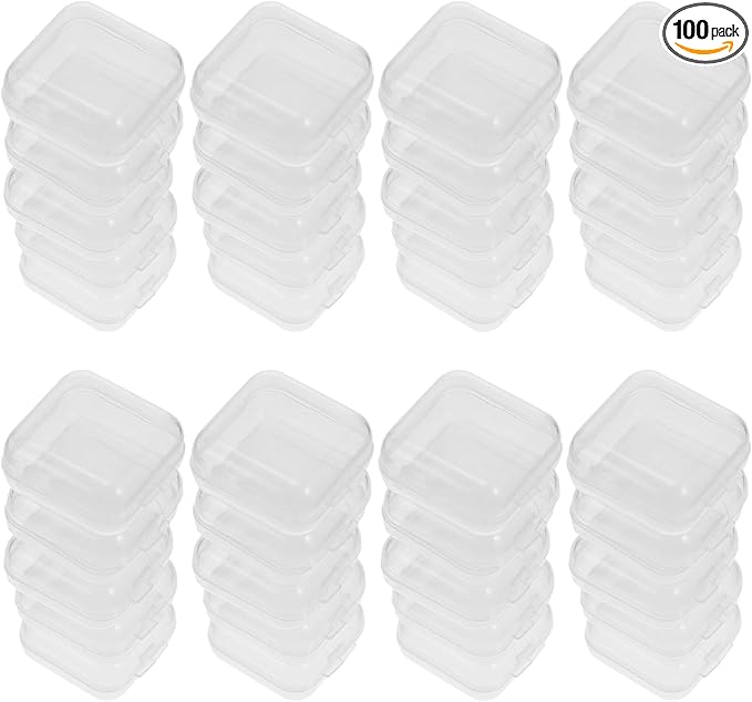 Hemoton 100pcs Clear Storage Boxes Empty Storage Holder Square Mini Clear Box Plastic Small Box Pill Case Medicine Contains for Jewelry Earplugs Bead Storage Organizer Clear