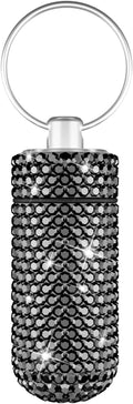Yuchew Bling Pill Case Pill Container Rhinestone Pill Box Portable Waterproof Pocket Pill Holder Storage Bottle with Keychain for Travel, Outdoor, Camping (Gray)