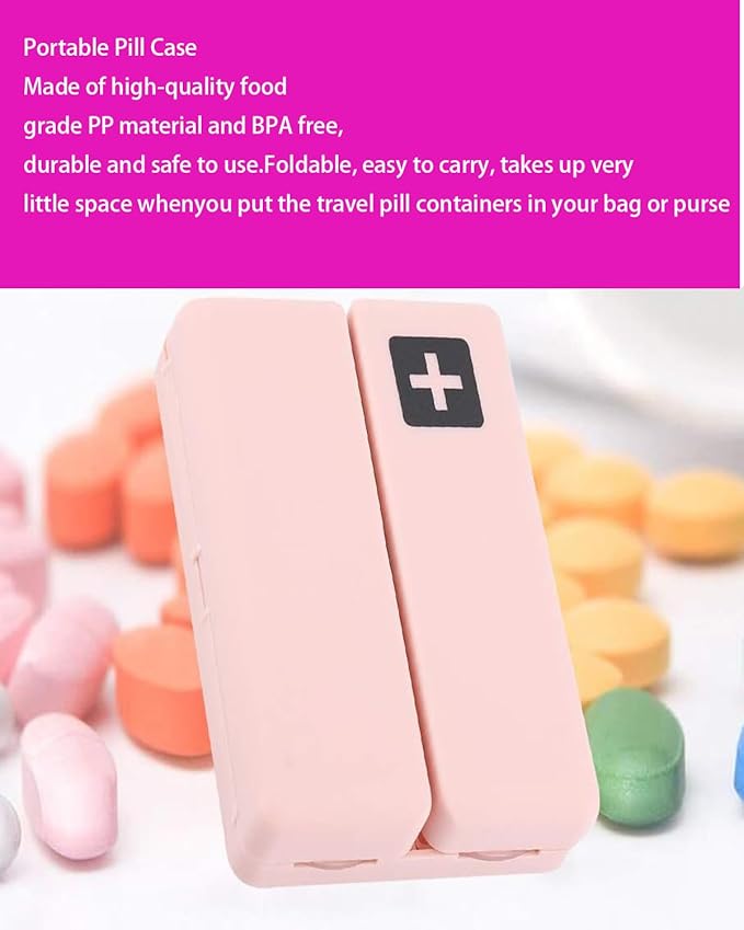 Travel Pill Case for Purse, 7 Compartments Portable Travel Pill Box, Pill Organizer with Unique Magnetic Design Portable Pill Organizer Portables Pocket Pill Box Dispenser Pill Holders for Traveling